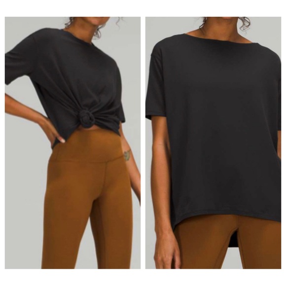 lululemon athletica Tops - Lululemon Back in Action Short Sleeve Shirt Nulu Black W3FI8S Size 16